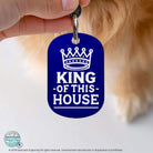 Custom cat collar tags - King of This House personalized engraved cat ID tag in blue