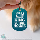 Custom cat collar tags - King of This House engraved personalized cat ID tag in teal