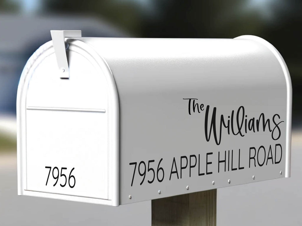 Vividly colored custom mailbox sticker on residential mailbox