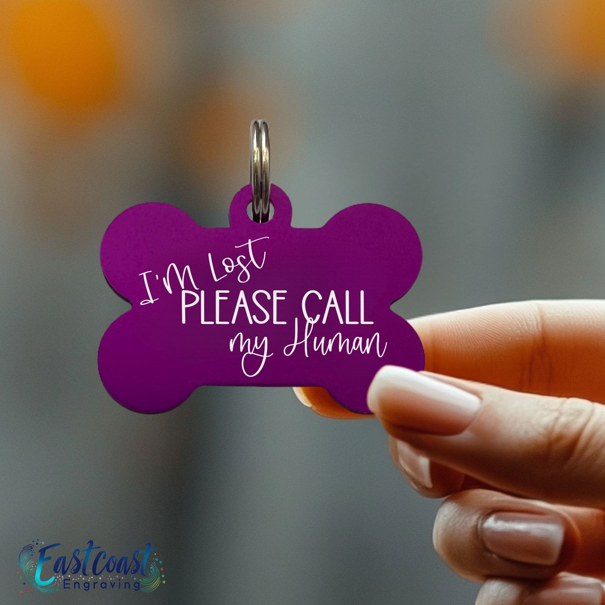 Custom engraved dog ID tag with funny saying by Eastcoast Engraving