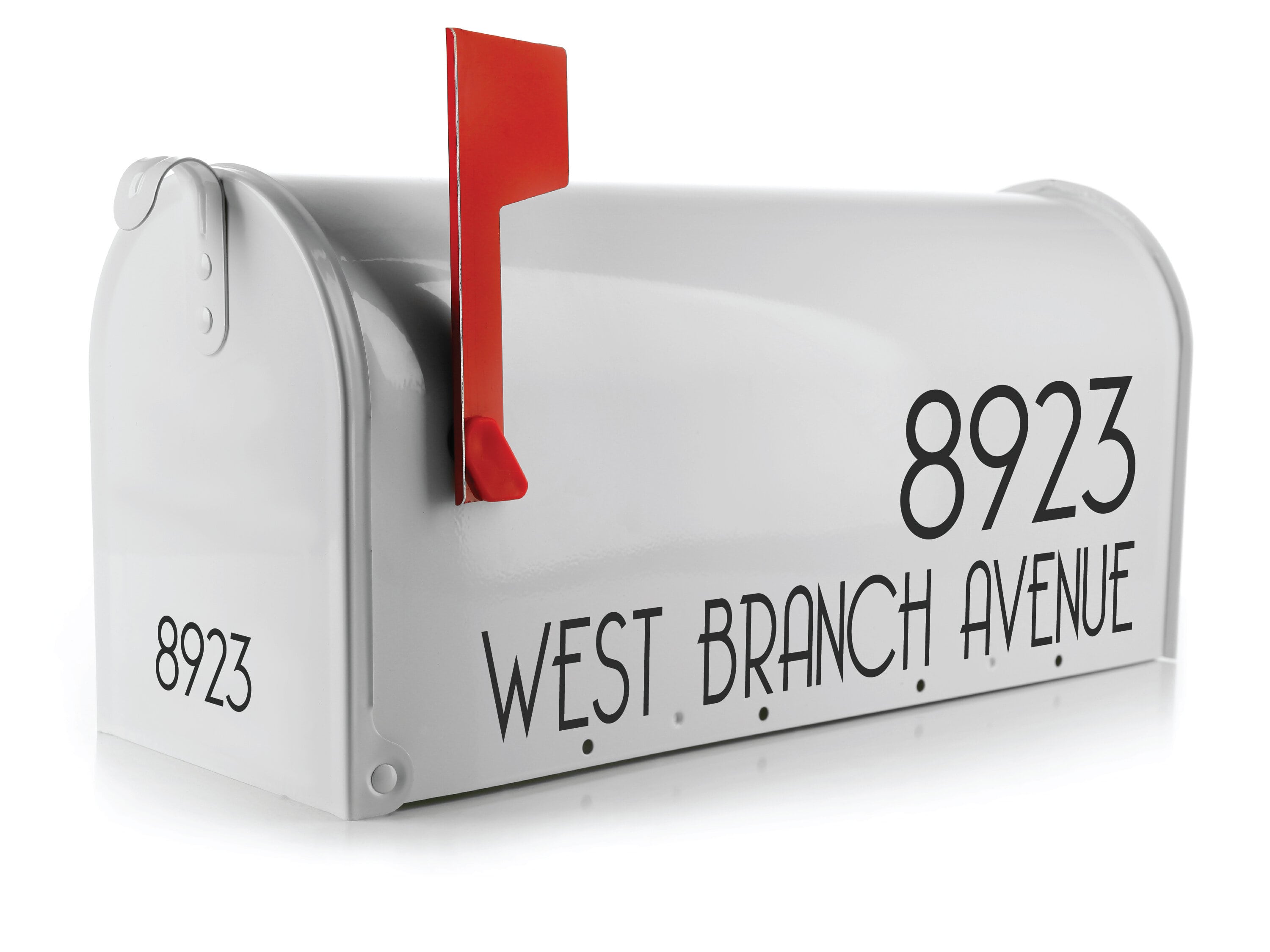 Custom mailbox decals for clear address visibility.