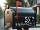 custom mailbox label decal with bold number and address line