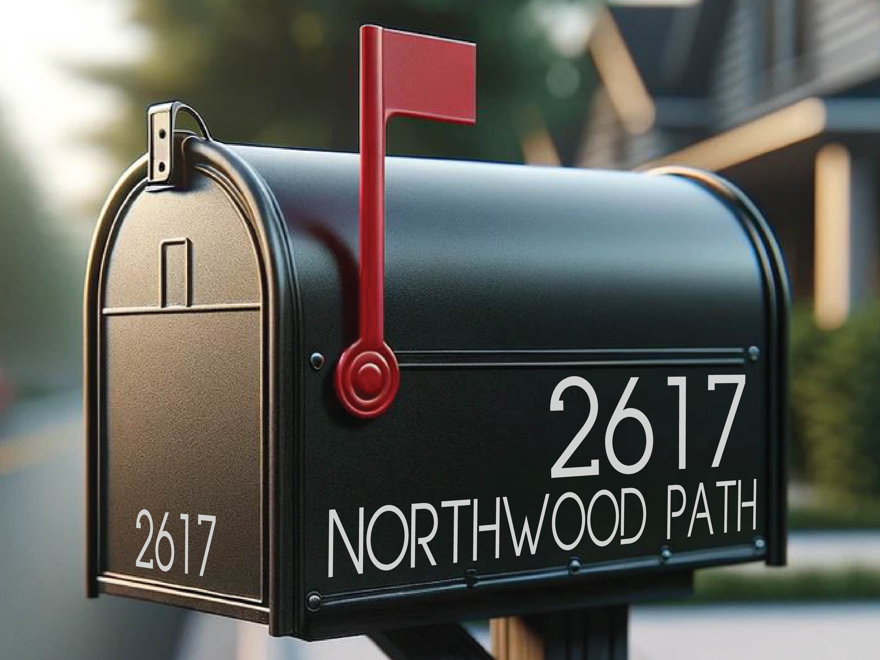 custom mailbox label decal with bold number and address line
