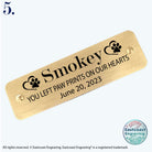 Small engraved pet memorial nameplate, suitable for attaching to urns or keepsakes.
