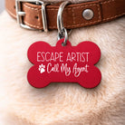 Funny dog ID tag reading “Escape Artist Call My Agent” on a dog collar
