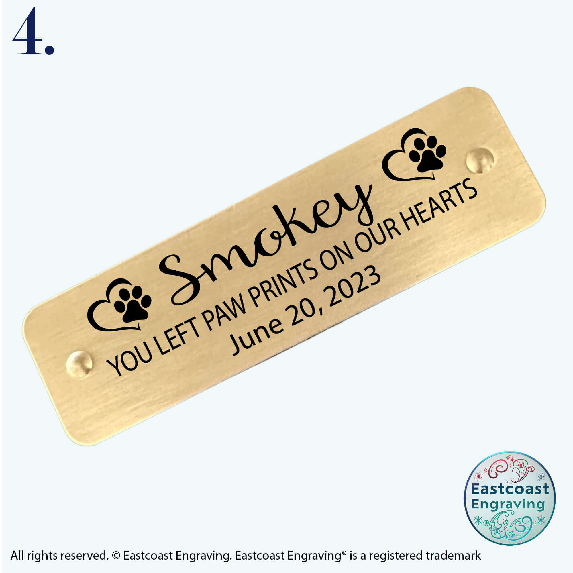Remembrance tag for pet urns, engraved with a custom name and comforting words.