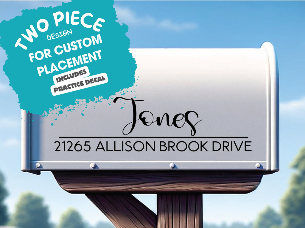 Personalized address decal in high-quality vinyl on mailbox