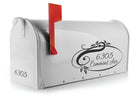 Decorative mailbox decal sticker featuring elegant scroll design and custom address