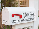 custom family name mailbox decal in white black font