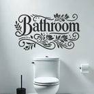 Floral bathroom wall decal with elegant flower design above toilet
