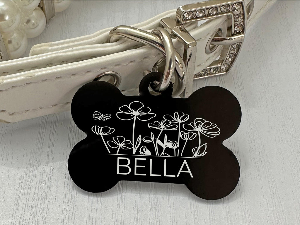 Personalized Floral Pet ID Tags for Dogs - Custom Engraved Dog Name Tags - Eastcoast Engraving