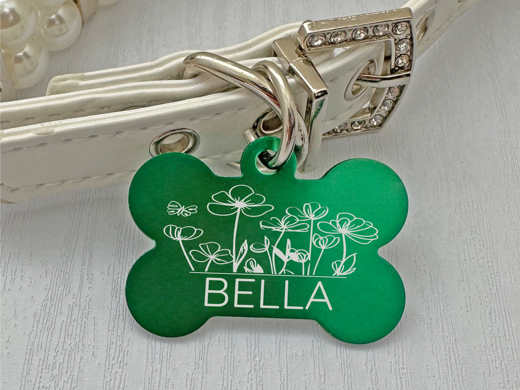 Personalized Floral Pet ID Tags for Dogs - Custom Engraved Dog Name Tags - Eastcoast Engraving