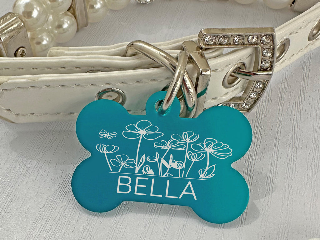 Personalized Floral Pet ID Tags for Dogs - Custom Engraved Dog Name Tags - Eastcoast Engraving