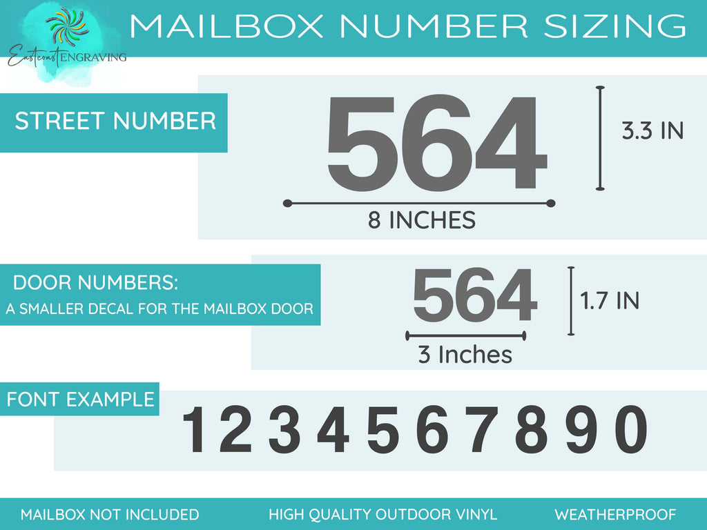 Example of Blocked Out Mailbox Decal Showing Font Style and Size Dimensions
