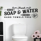 Fresh soap and water vinyl wall decal displayed above a modern bathroom sink