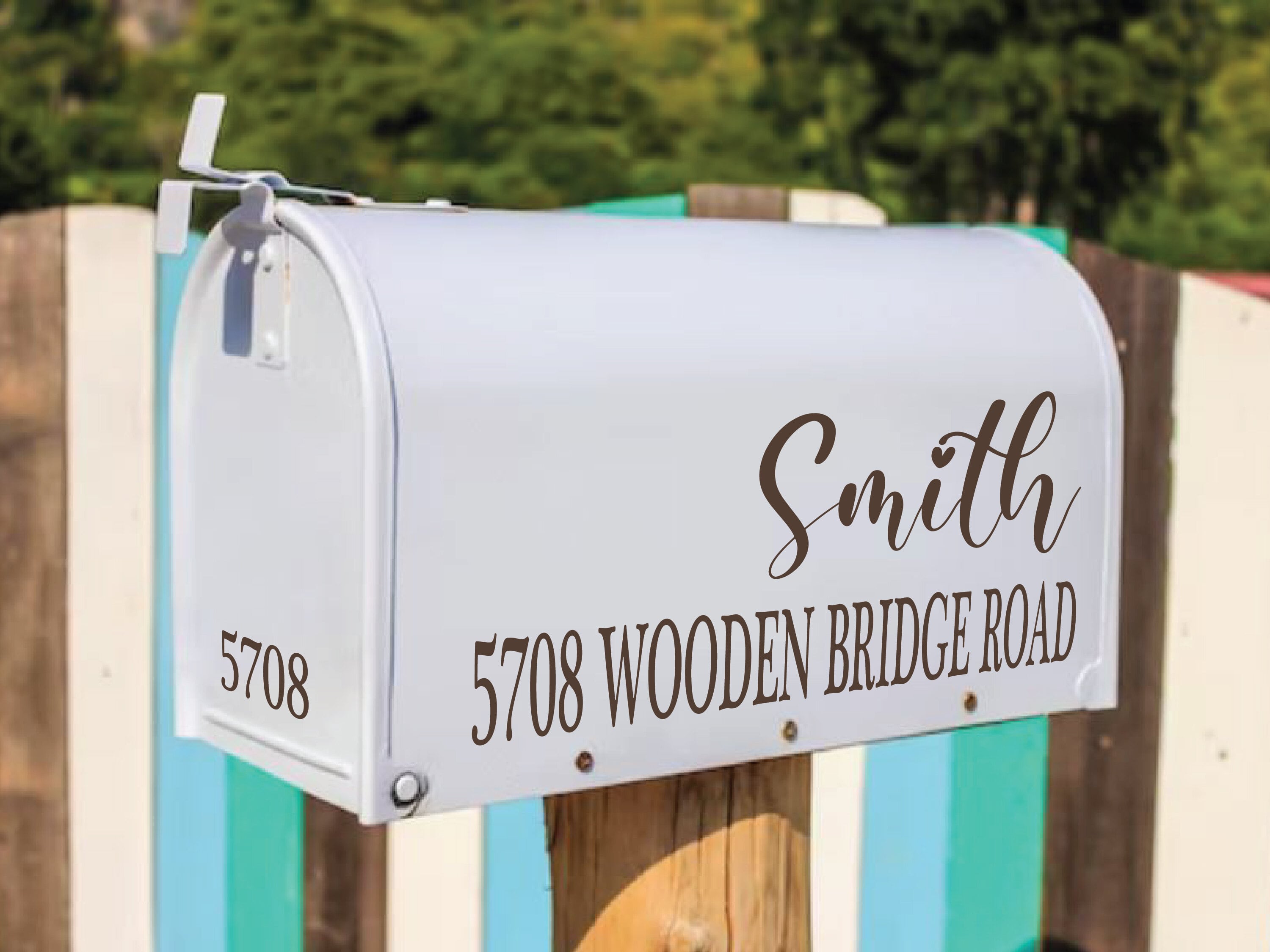 Front door mailbox number decal in vinyl