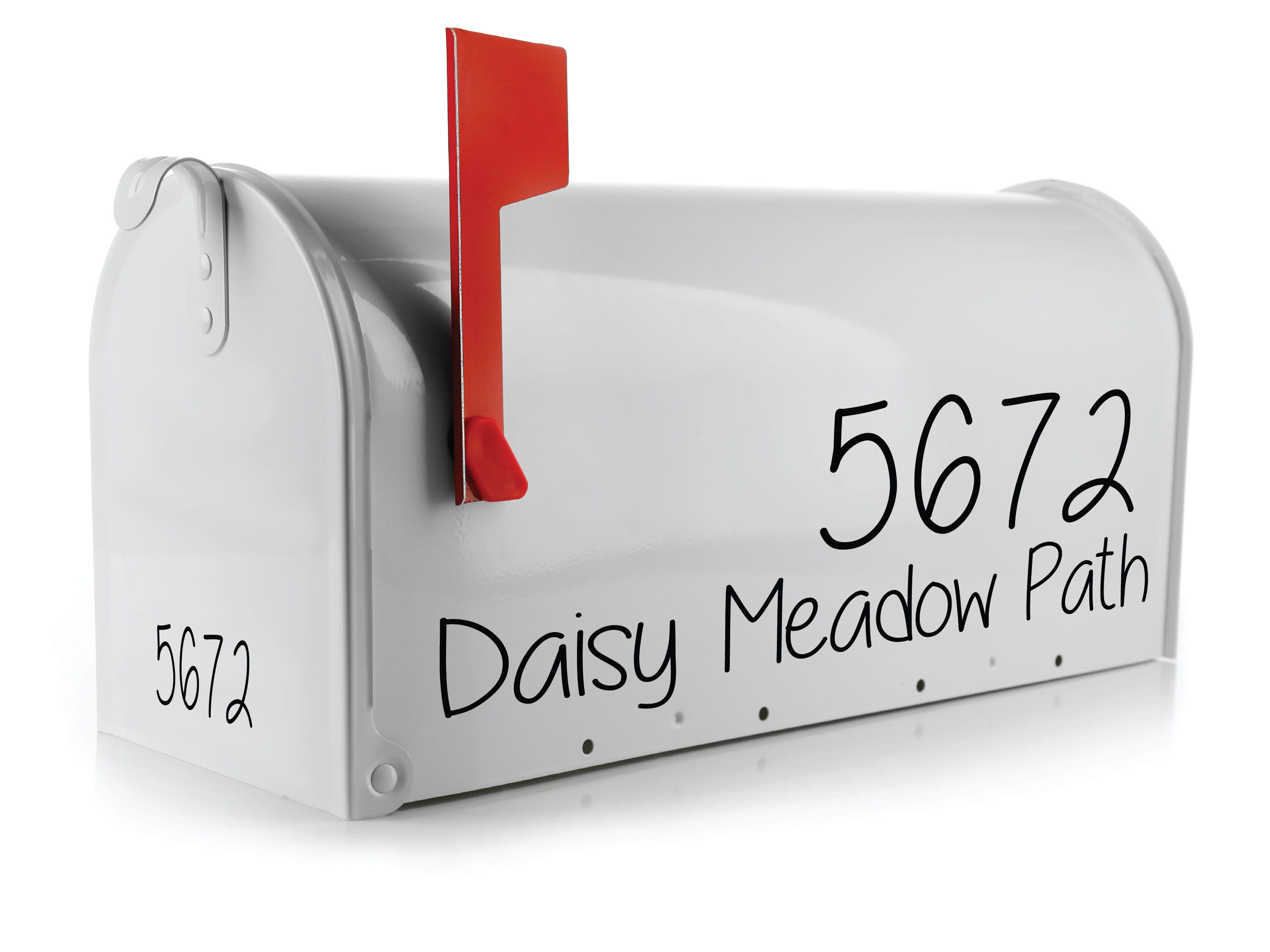 black vinyl house number and address decal on mailbox