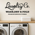 Vinyl laundry room sign in script and block lettering for home laundry spaces