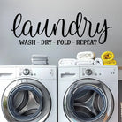Laundry room script vinyl decal applied above counter