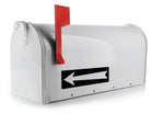 Long mailbox arrow decal in black vinyl pointing left on white mailbox