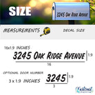 Mailbox decal size chart showing 16x1.9 dimensions