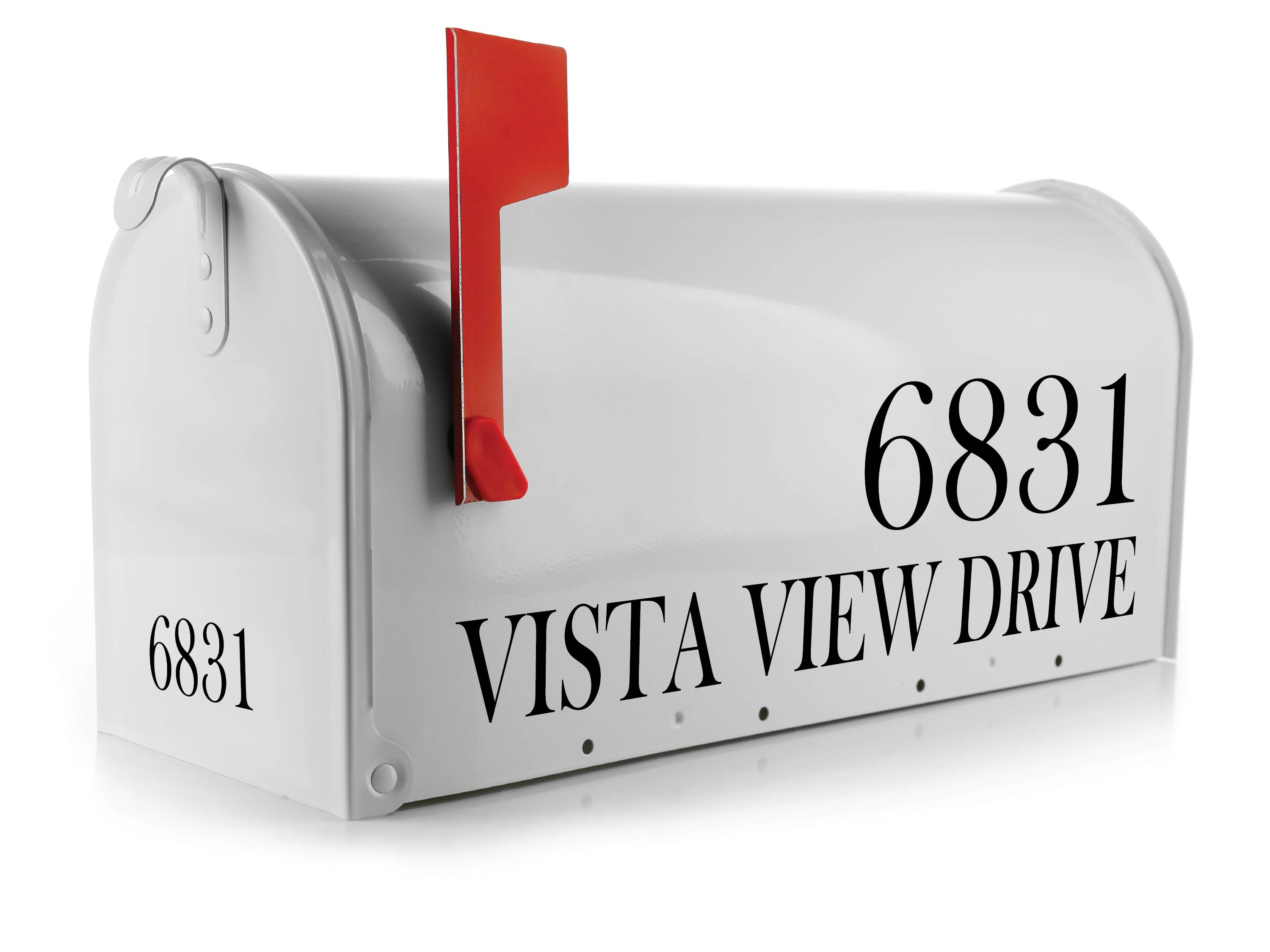 front-facing door number decal paired with side lettering