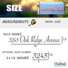 Mailbox decal size chart with 16x1.9 measurements