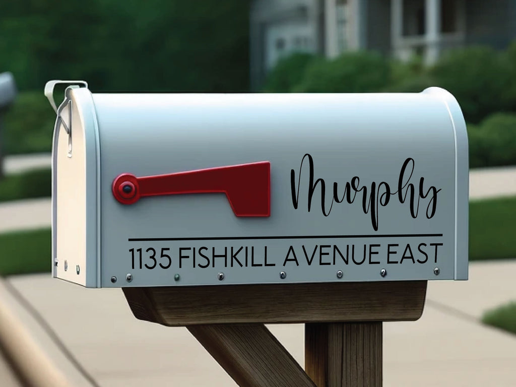 Colorful custom mailbox sticker enhancing home exterior