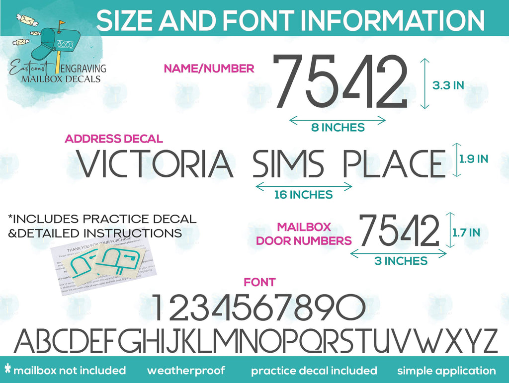 Mailbox decal size and font options display