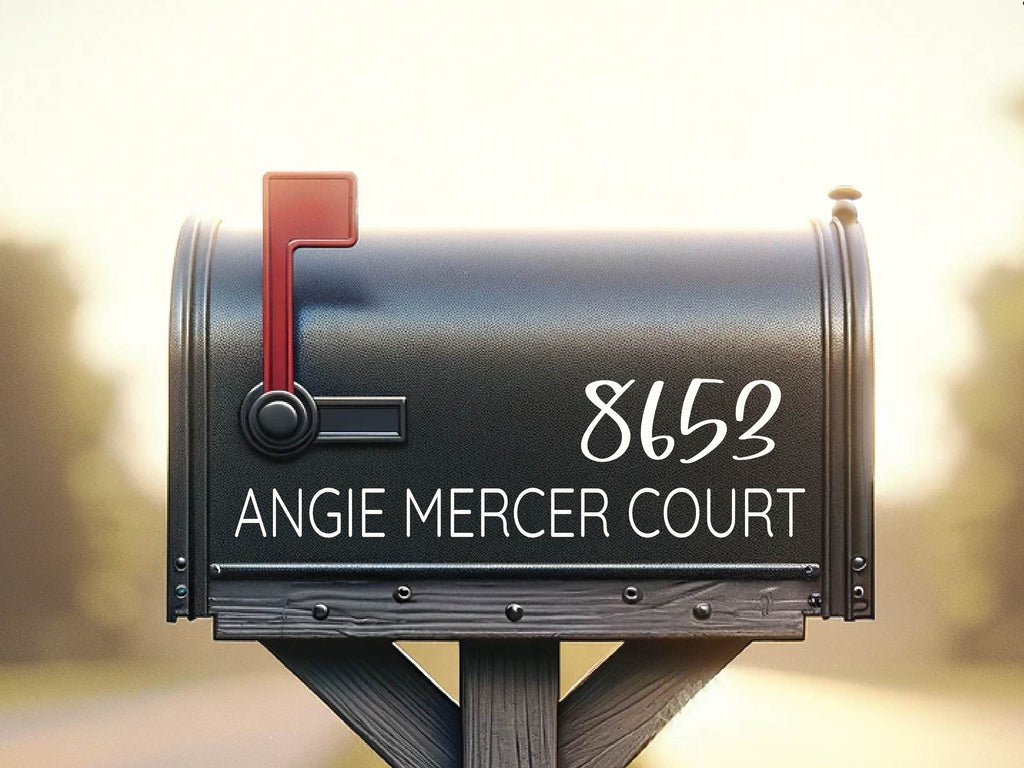 Detailed view of customized mailbox decal application