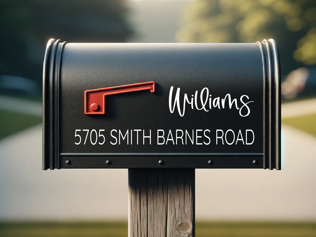 Custom address decal in chosen font and color on mailbox