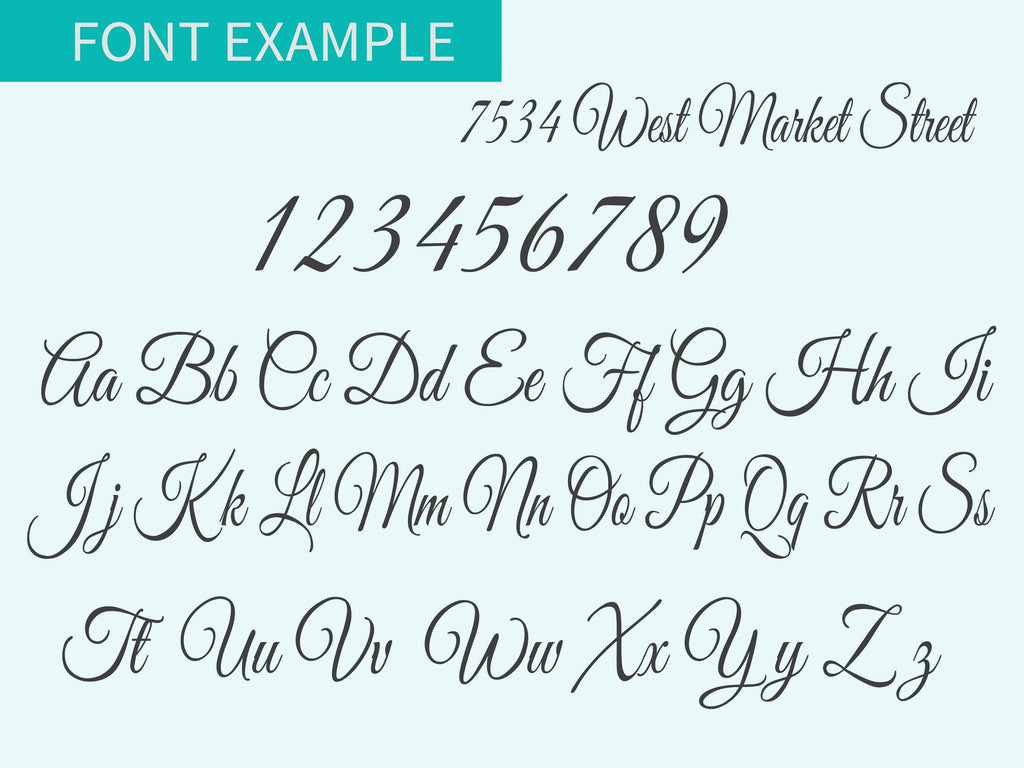 Font style options for custom mailbox decals displaying a variety of script and block fonts for personalization