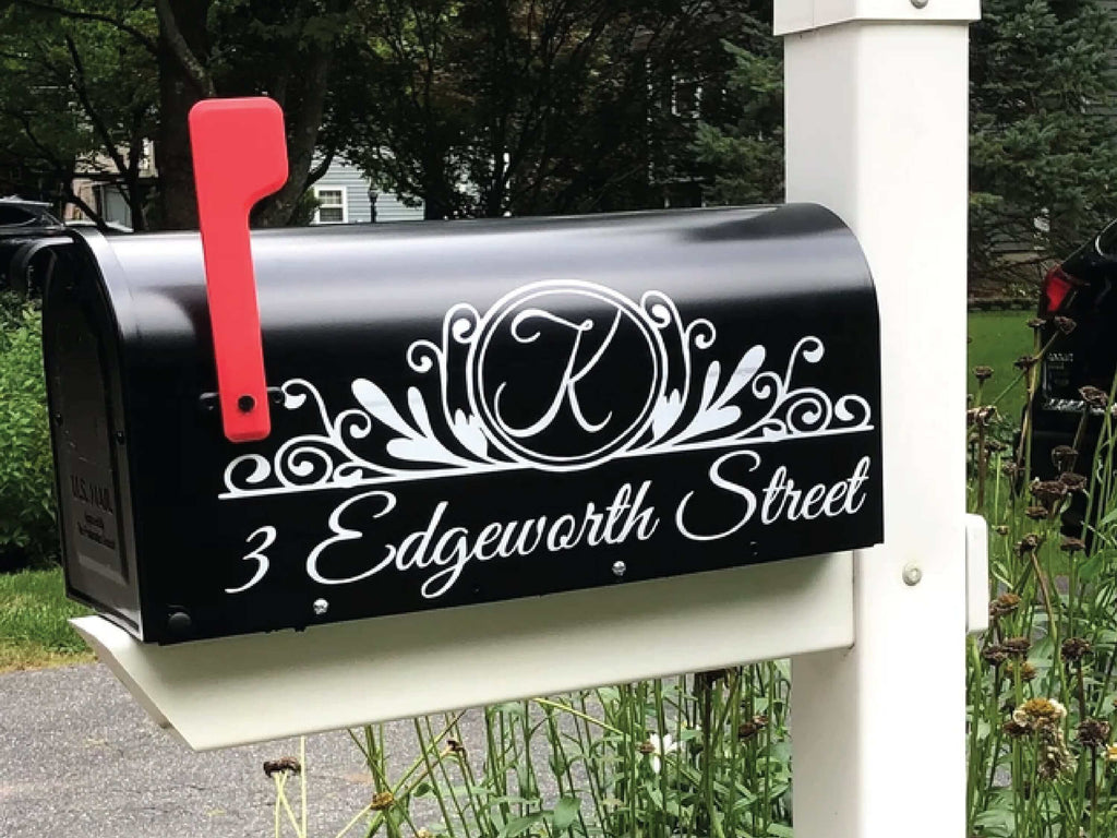 Monogram Mailbox Decal - Personalized Script Font & Swirl Design - Eastcoast Engraving