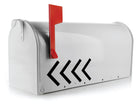 Multi-arrow mailbox decal with stacked chevrons pointing left on white mailbox