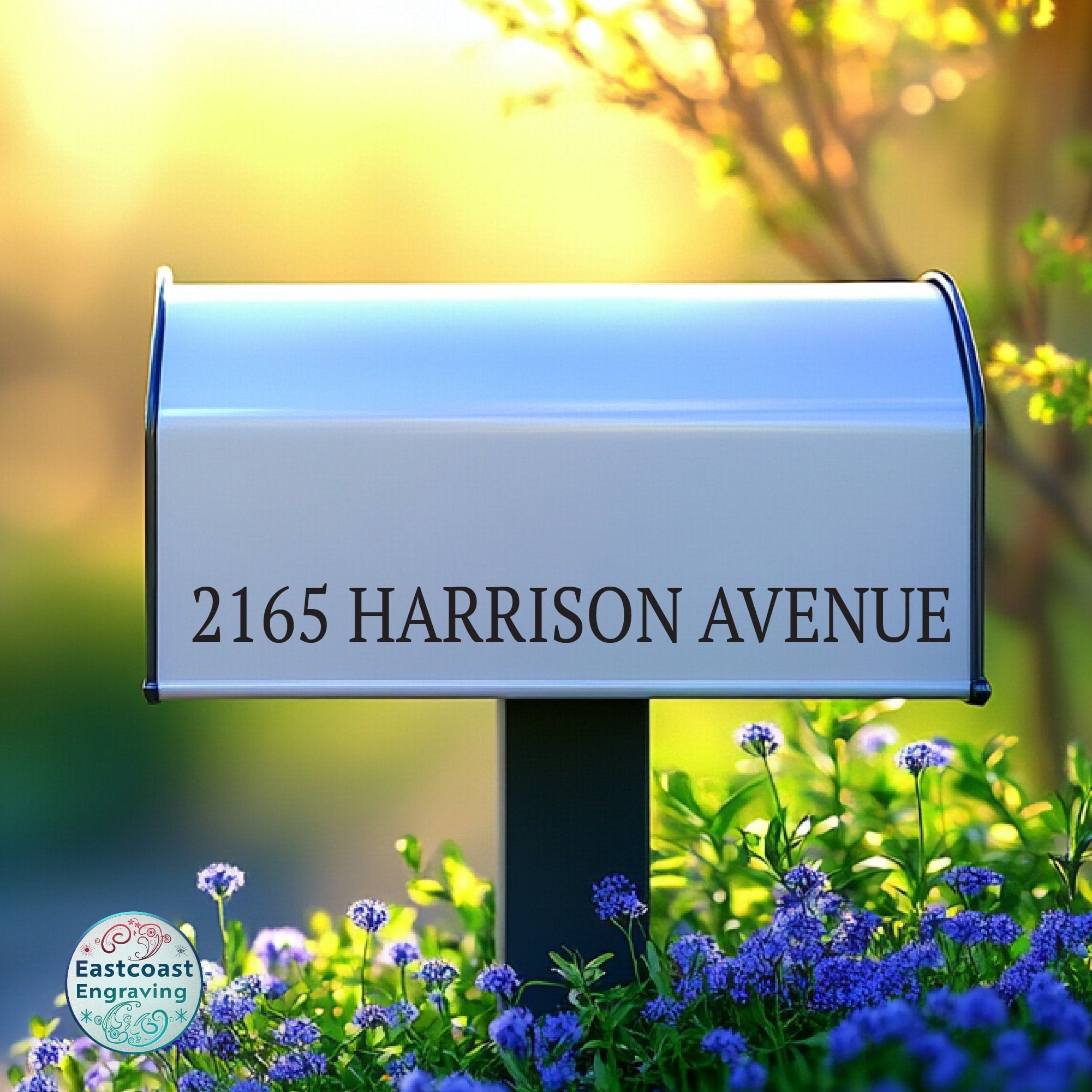 Mailbox address sticker with optional door number decal