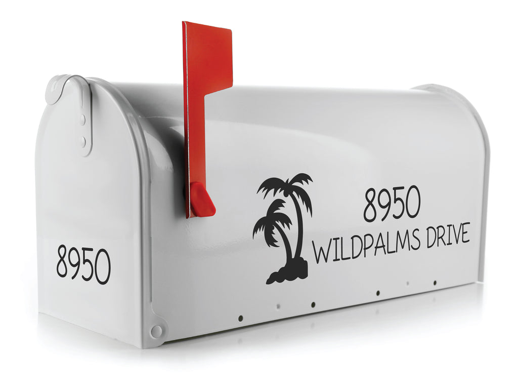 Mailbox adorned with a striking palm tree decal, bringing a touch of tropical elegance to the curb