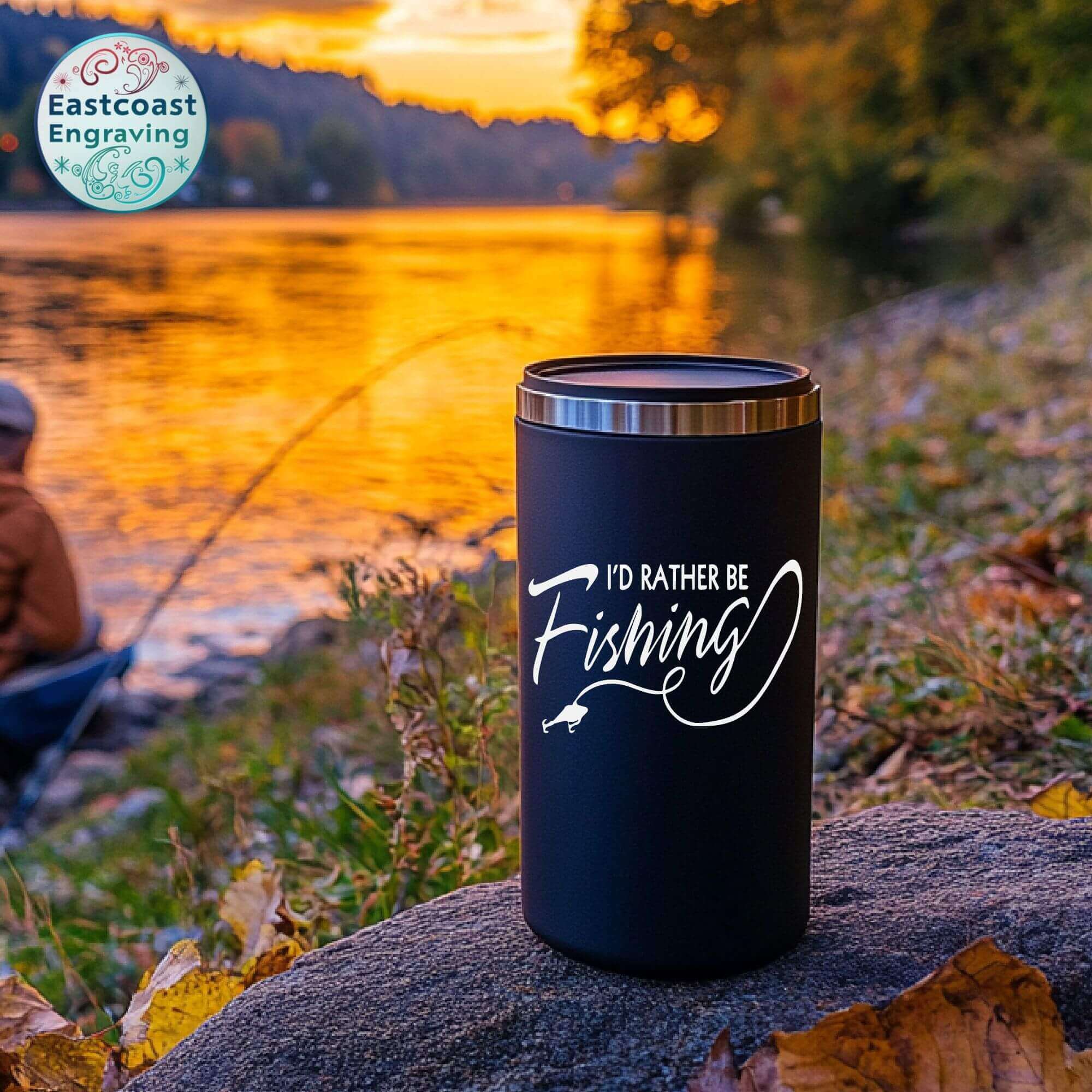 Angler custom decal on an insulated cup – ideal for fishing trips and gifts