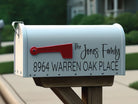 personalized last name vinyl sticker applied to mailbox