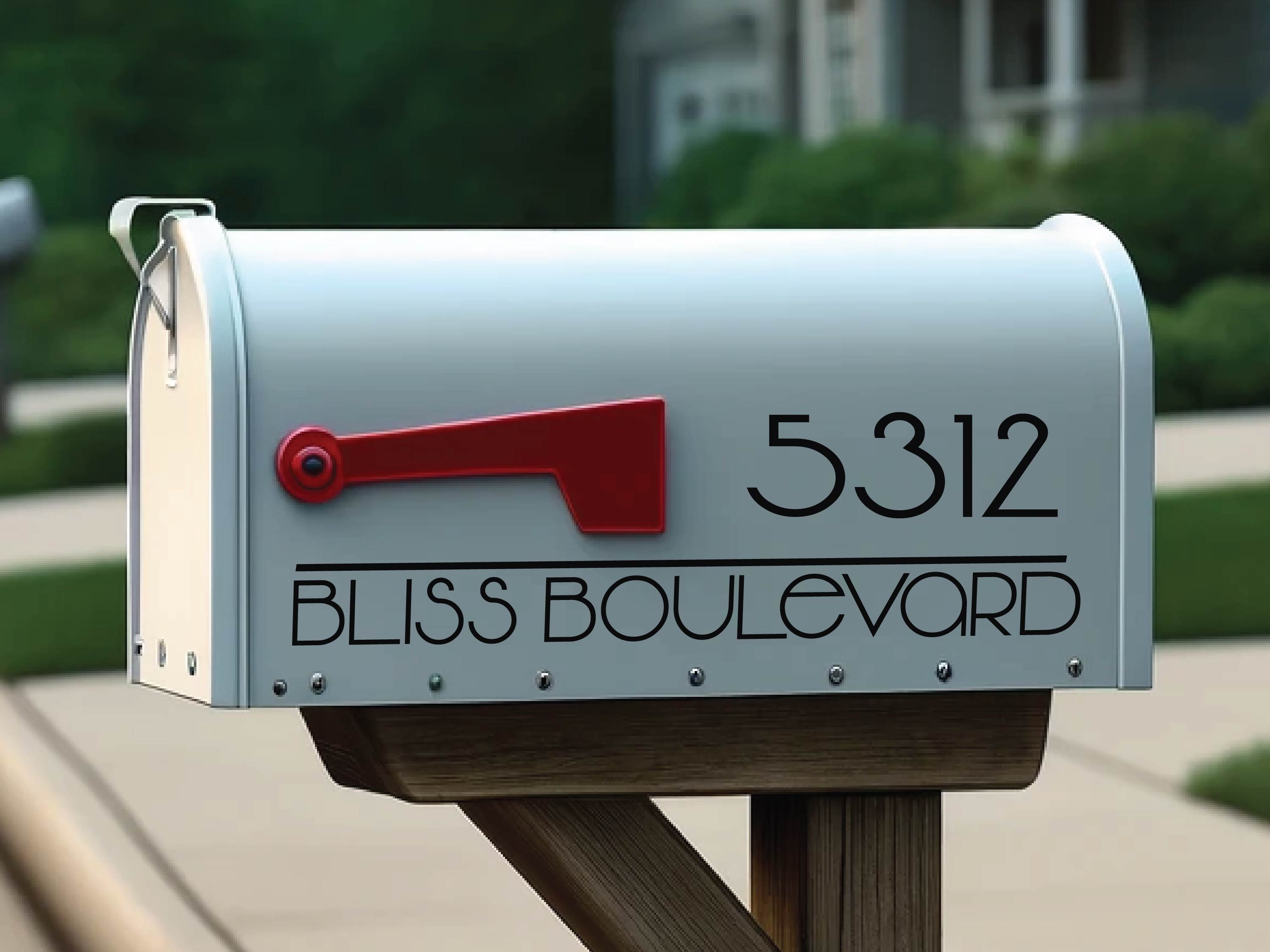 two-piece personalized mailbox decal with number and address