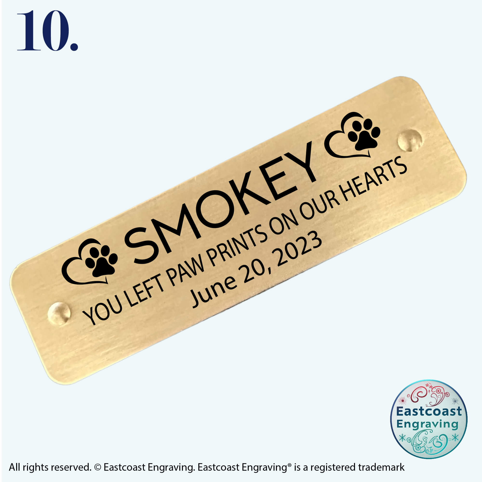 Elegant engraved pet memorial name tag in brass, perfect for honoring a beloved pet.