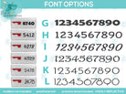 Modern Font Chart for Reflective Mailbox Decals by Eastcoast Engraving