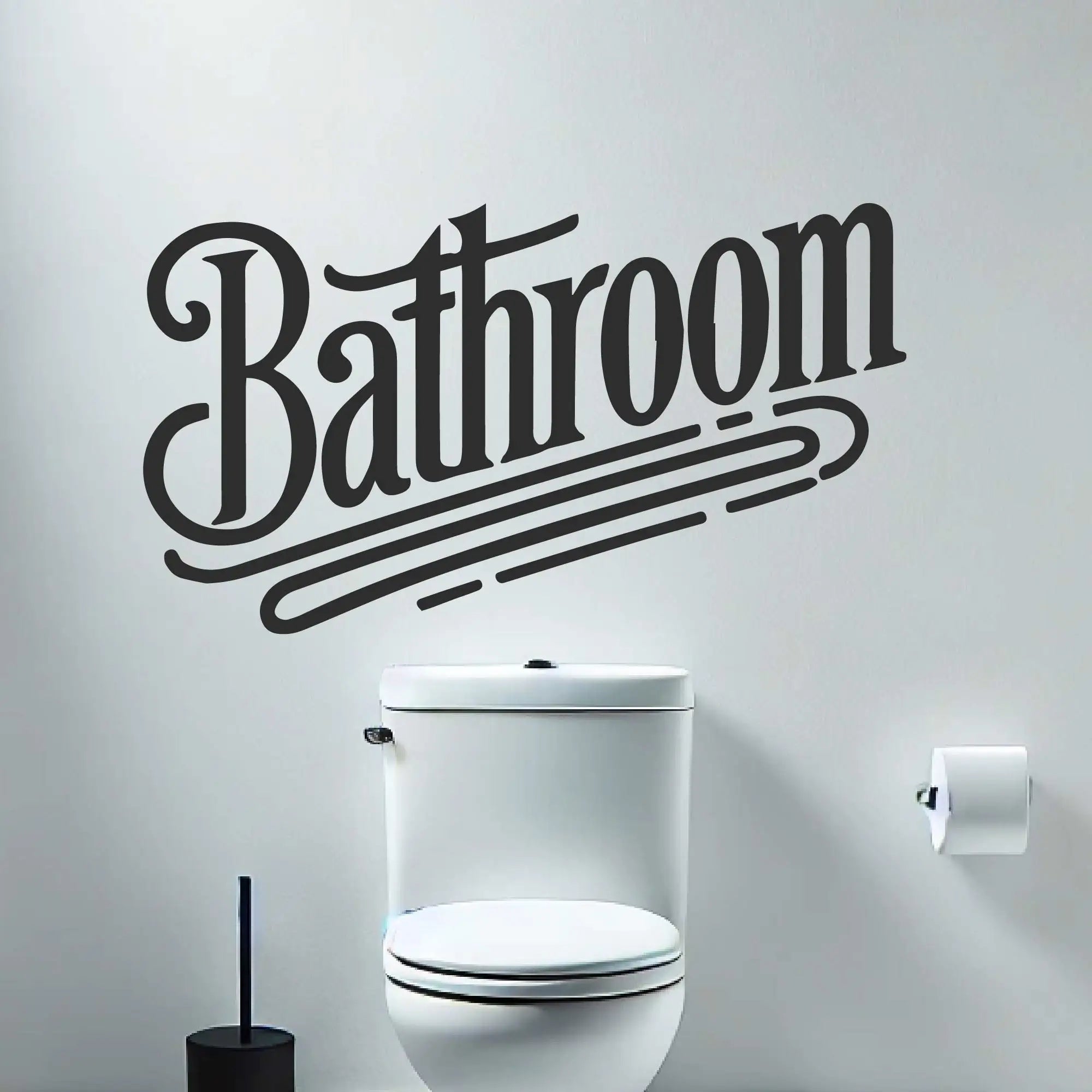 Retro bathroom wall decal with vintage lettering installed above toilet