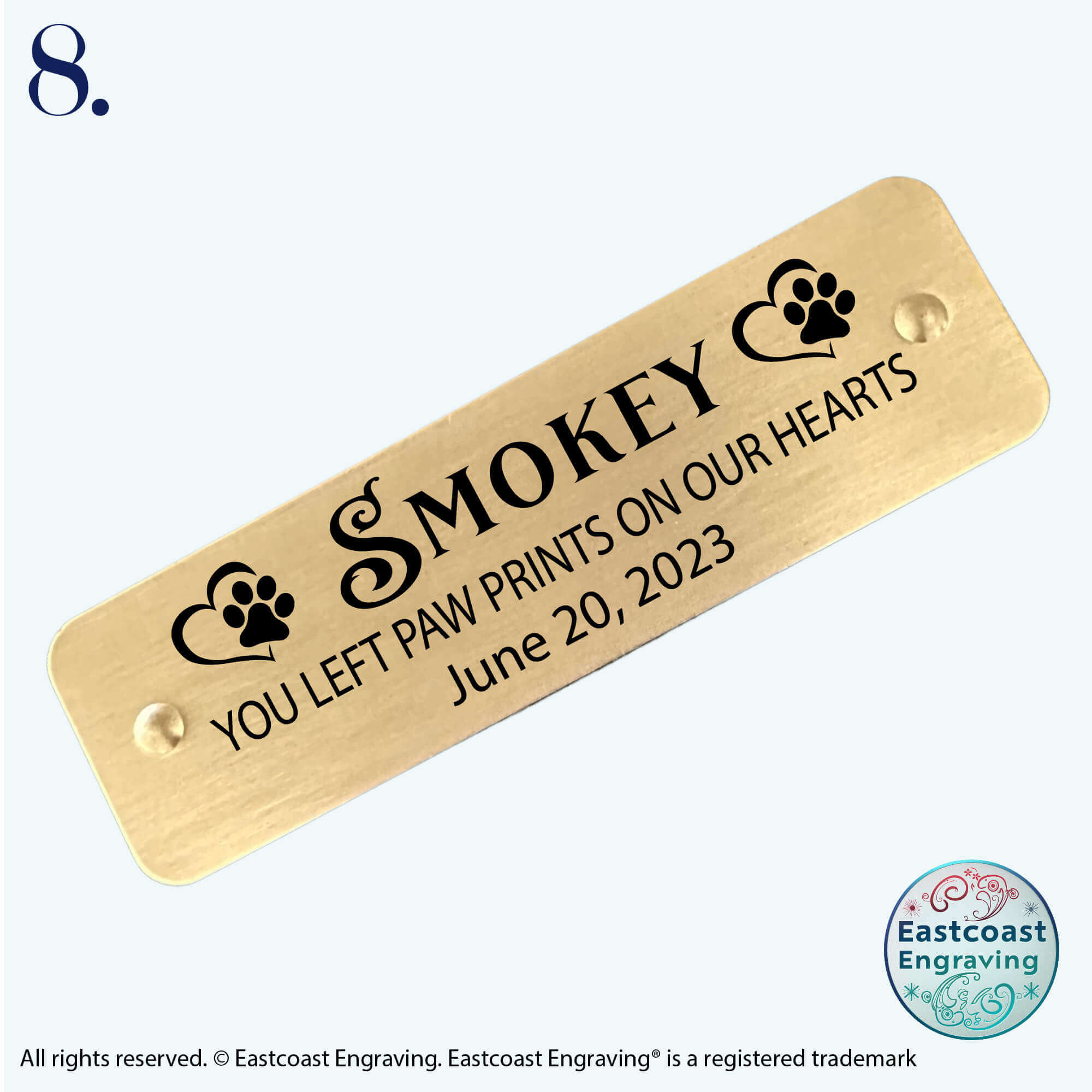 Engraved self-adhesive pet memorial nameplate sticker for a lasting tribute.