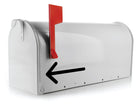 Slim curved mailbox arrow decal pointing left in black vinyl on white mailbox