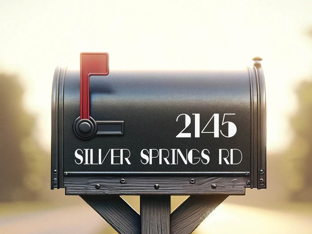 custom mailbox decal featuring personalized house numbers and artistic lettering for enhanced curb appeal