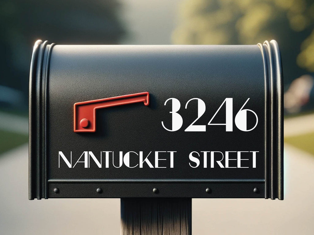 Mailbox decal featuring personalized lettering for unique home identity
