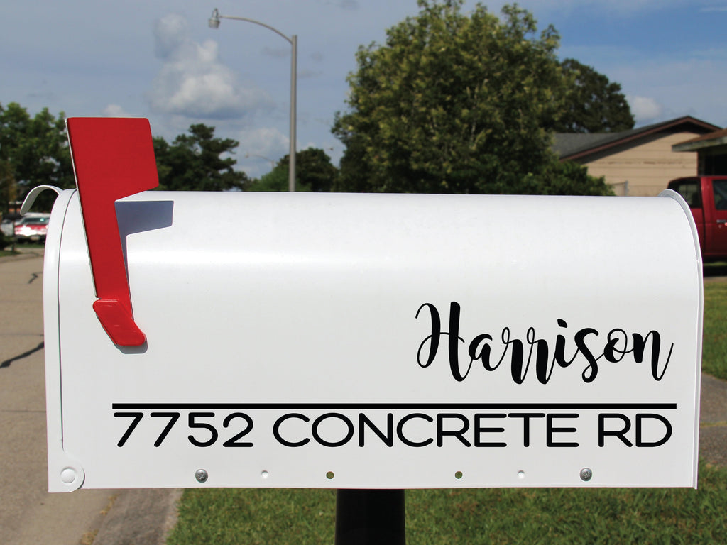 Customized mailbox decal on street-side mailbox for easy visibility