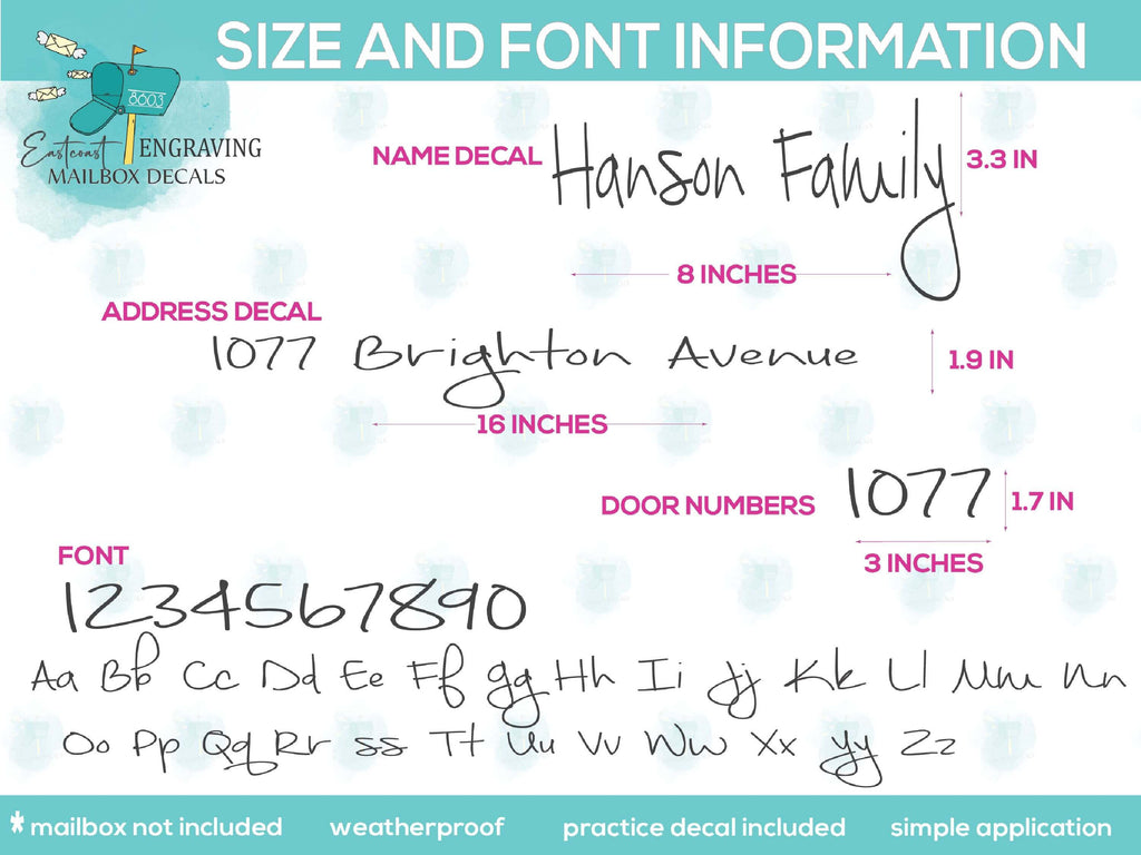 Custom Handwriting Mailbox Decal - Personalized Name & Address Vinyl - Eastcoast Engraving