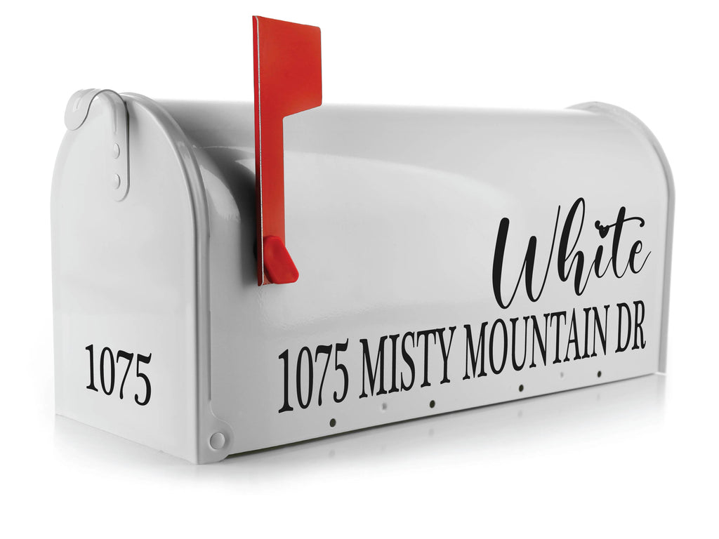 Custom mailbox address sticker in UV-resistant vinyl on residential mailbox