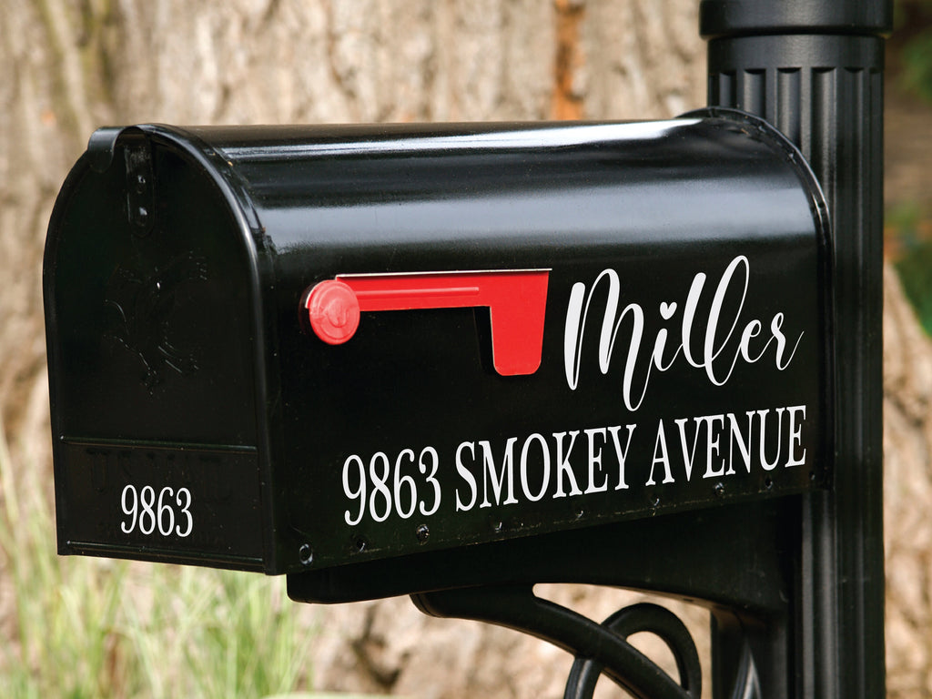 Custom Script Mailbox Decal with Heart Accent & Clear Address Decal - Eastcoast Engraving
